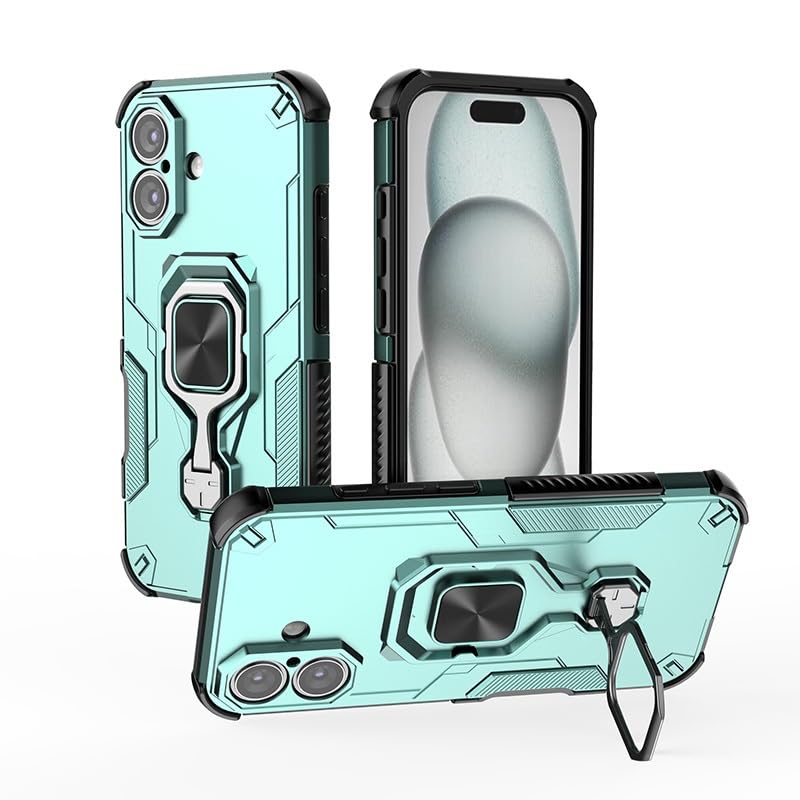 Coque iPhone 16 militaire antichoc verte avec anneau support intégré