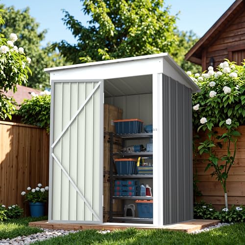 Image of Greesum Outdoor Storage Shed 5 x 3 ft. Utility Tool Shed Metal Storage Garden Shed with Door & Lock for Patio Storage, Gray
