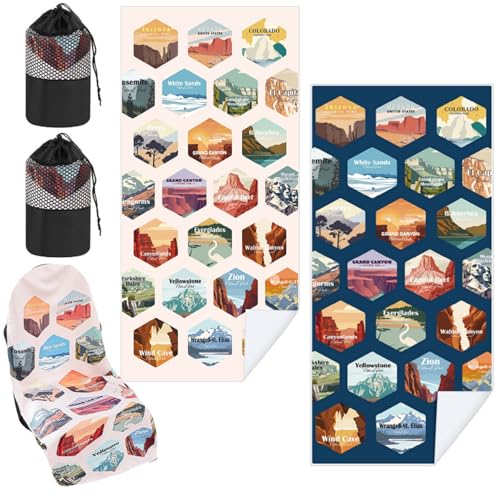 Image of Hahafelt 2 Pack Car Seat Towel Cover with Storage Bag, 63 x 32 Inch Universal Non Slip Waterproof Sweat Protector for Car, Gym Workout Swimming Running, Machine Washable (Mixed Landscapes)