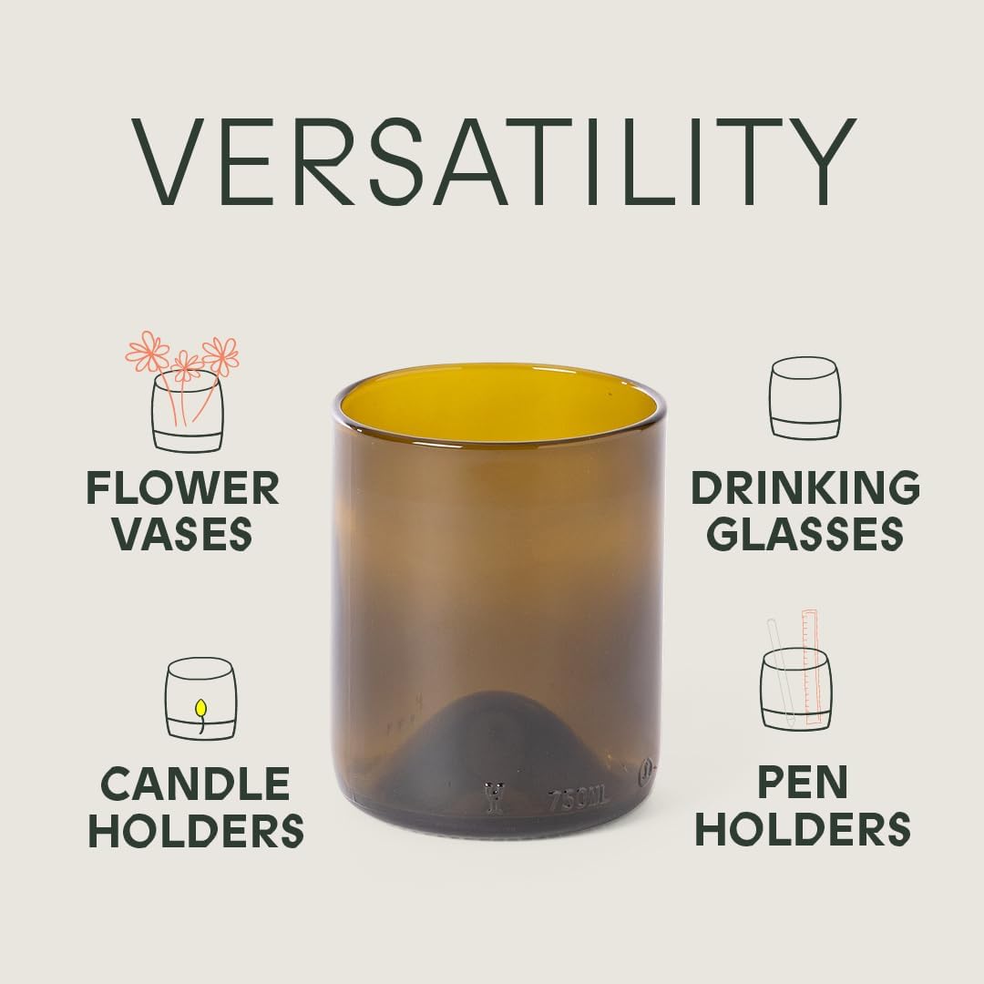 IWAS Upcycled Olive Drinking Glasses | 250 ML | 8.45 OZ | Set of 6 | Sustainable Water Glasses | Environmentally Friendly Dark Brown Glasses For Home - Image 5