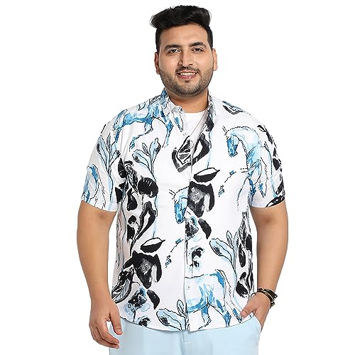 Image of Instafab Plus Men's Shirt for Casual Wear | Spread Collar | Short Sleeve | Button Closure | Plus-Size Fit | Cotton Shirt Crafted with Comfort Fit for Everyday Wear