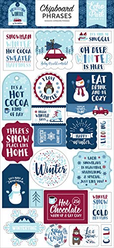 Echo Park Paper Company My Favorite Winter 6x13 Phrases chipboard, red, blue, teal, tan
