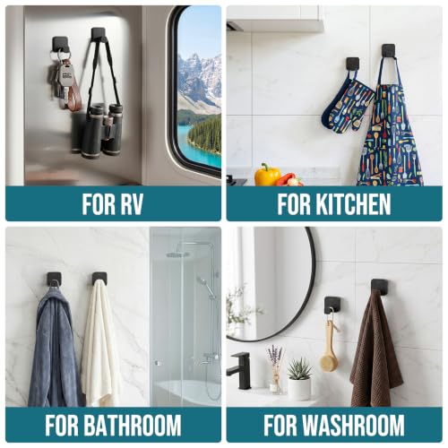 Image of TAILI 304 Stainless Steel Bathroom Suction Hook for Towel, Loofah, Bathrobe, Patented Strong Suction Cup, Damage-Free Hanging Glass Shower Wall Hook, Hold Up to 11 Lbs, 2 Pack, Modern Square, Black