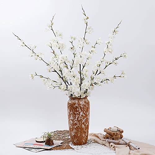 Lesing 4Pcs Cherry Blossom Flowers Artificial, Fake Silk Cherry Blossom Branches Tall Peach Blossom Flower Stems Arrangement For Wedding Home Office Party Decoration (White-1) #TOP1