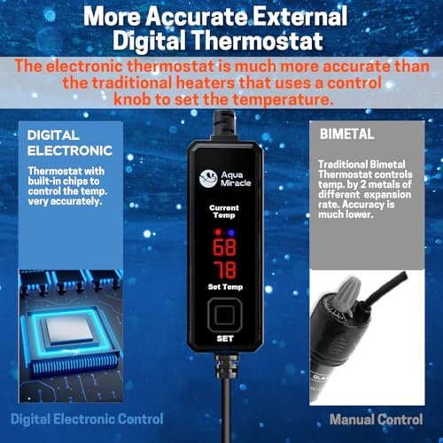 Image of AquaMiracle Upgraded 15W Small Aquarium Heater Fish Tank Heater Turtle Heater Super Mini Aquarium Heater, Dry-Run /Overheating Protection and Memory Function, Dual LED Display, for 1-3 Gal Tanks