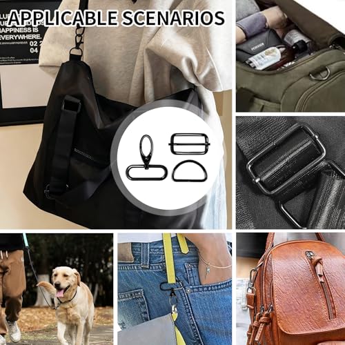 JSUOEO 36 Stück Taschenzubehör zum Nähen, Metall Karabinerhaken mit Drehgelenk, D Ringe 40mm und Leiterschnallen Taschenherstellung Zubehör für DIY Taschen Hundegeschirr Schlüsselanhänger
