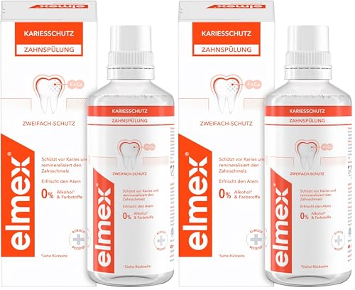 elmex Mundspülung Kariesschutz 400 ml – antibakterielle Zahnreinigung ohne Alkohol schützt effektiv vor Karies – für die tägliche Anwendung mit zweifach aktivem Kalzium-Fluorid Schutzschild