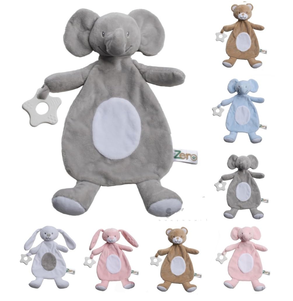 Onlybee Blue Pink Grey Newborn Baby Comforters With Taggies And Teether Elephant Bunny Teddy Bear (Newborn To 0 Months, Grey Elephant)