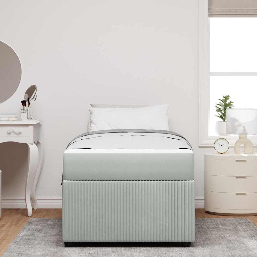 Einzelbett 90x200 cm mit Matratze und Lattenrost, hellgraues Stoffbett modernes gepolstertes Bettgestell mit Holzrahmen für Jugendzimmer, Gäste- oder Erstwohnung