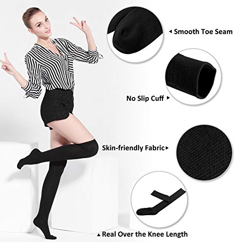 Black Over The Knee High Socks For Women, Meikan Thigh High Socks Stockings Cosplay Cotton Womens Long Knee Casual Socks 3 Pairs (Black) #TOP2