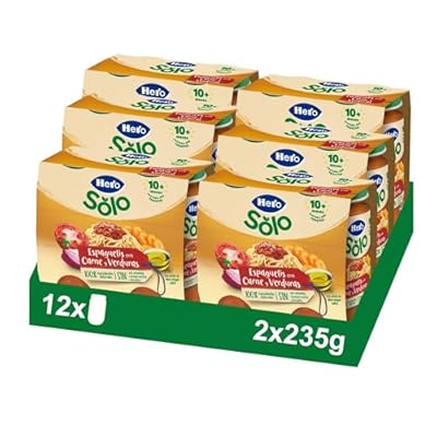 Hero Baby - Tarritos de Trocitos de Espaguetis con Carne y Verduras  Alimento Infantil en Tarritos para Bebés a Partir de 10 Meses  Sin Aceite de Palma y Almidón - 12 x 235 g
