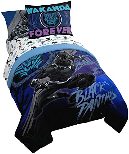 Marvel Black Panther Legend 5 Piece Twin Size Bed Set - Includes Comforter & Sheet Set - Super Soft Kids Bedding Fade Resistant Microfiber (Official Product)
