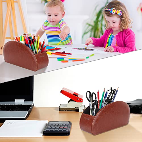 Image of SITHON Remote Control Holder with 5 Compartments - PU Leather Remote Caddy Desktop Organizer Store TV, DVD, Blu-Ray, Media Player, Heater Controllers, Brown