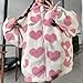 Sumleno Women's Fleece Sherpa Jackets Reversible Kawaii Heart Print Fuzzy Zip Up Cutecore Coats Aesthetic Y2k Gyaru Clothes (Pink,2XL)