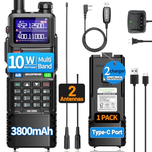 Image of Baofeng Radio Ham Radio 5RM 10W Long Range Handheld AR-5RM Two Way Radio NOAA Weather Receiver Rechargeable Walkie Talkies Longe Range DTMF Copy Frequency 999CH 3800mAh Battery with USB-C Charging