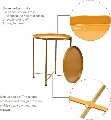 Miniatura 4 de Mesa auxiliar redonda de metal con doble nivel, mesa auxiliar de acento, mesa auxiliar de noche para sala de estar y dormitorio, antioxidante e