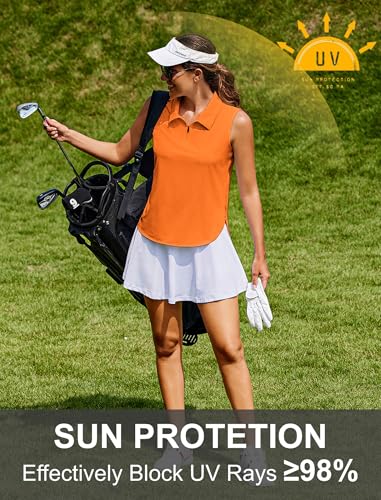 Image of PINSPARK Women Golf Shirts Sleeveless UPF 50+ Tennis Polo V-Neck Quick Dry Athletic T Shirt 1 /4 Zip Collar Workout Tank Top