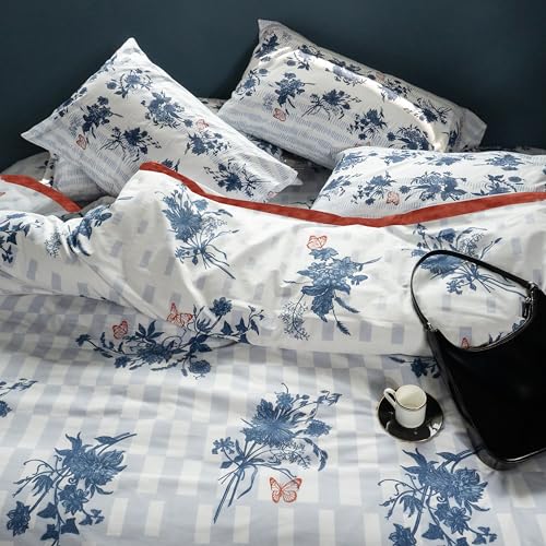 Image of Premium 100% Cotton Queen Size Bedsheet Set (1 Flat Sheet & 2 Pillow Cases)| 200 TC | Vibrant Prints | Soft, Breathable & Durable Fabric |Saphire Monarch