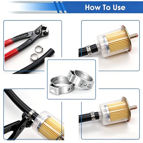Image of 170Pcs 13 Sizes 304 Stainless Steel Single Ear Hose Clamps 5.3-31.6mm Crimp Hose Clamps Assortment Kit Perfect for Automotive /Home Appliance /Water Pipe and Fuel Line