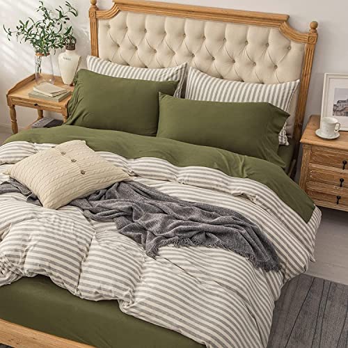 PURE ERA Jersey Knit 4pc Bed Sheet Set 100% T-Shirt Cotton Super Soft Comfy Breathable Fits Mattress Up to 20" Extra Deep Pocket (Solid Olive Green, Cal King)
