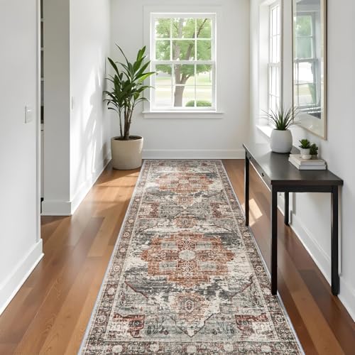 RUUGME Rug Runners 3x10 - Washable Hallway Rugs for Living Room Soft Stain Resistant Carpet Vintage Tribal Rugs for Bedroom Kitchen with Non Slip Backing Home Decor Floor Decoration Mat 3x10 Brick