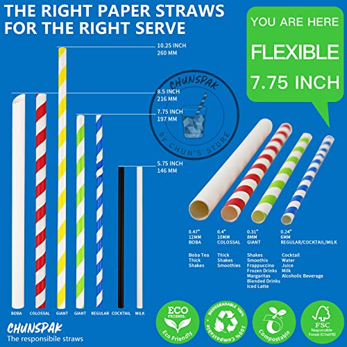 Bendable Paper Straws for Drinking, White, 7 3/4 inches, 250 Count - Great for Kids, Elderly, Home and Restaurant by chunspak - Image 7