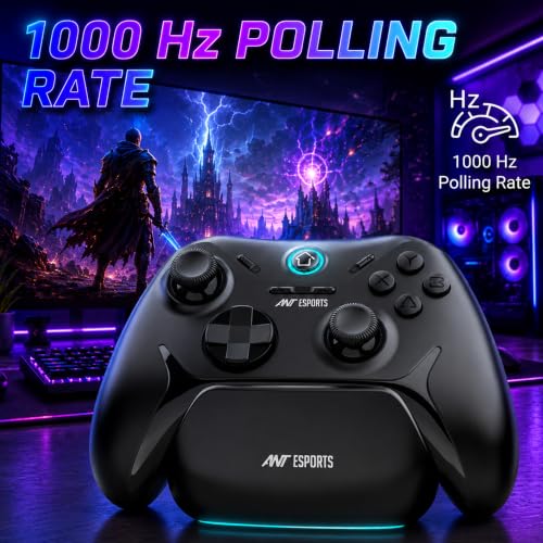 Image of Ant Esports ULTRANOVA Tri-Mode Wireless Gamepad with Drift Free TMR Joysticks & Triggers, Charging Dock, 1000Hz Polling, Turbo, Macro, Bluetooth, 2.4GHz, USB-C, PC, Switch, Android, iOS, PS4