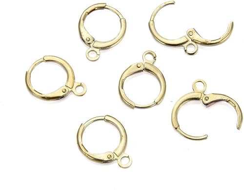 Adabele 50 Uds. de latón crudo redondo Huggies Leverback Pendientes Ganchos Earwire Conector No PlateadoRecubierto para Pendientes Joyería