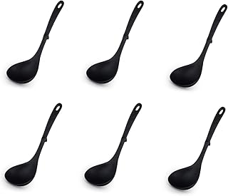 Hinomaru Collection Black Matte Melamine Soup Spoon Won Ton Noodle Soba Soup Spoons for Home or Restaurant Kitchen Supply (6, 8