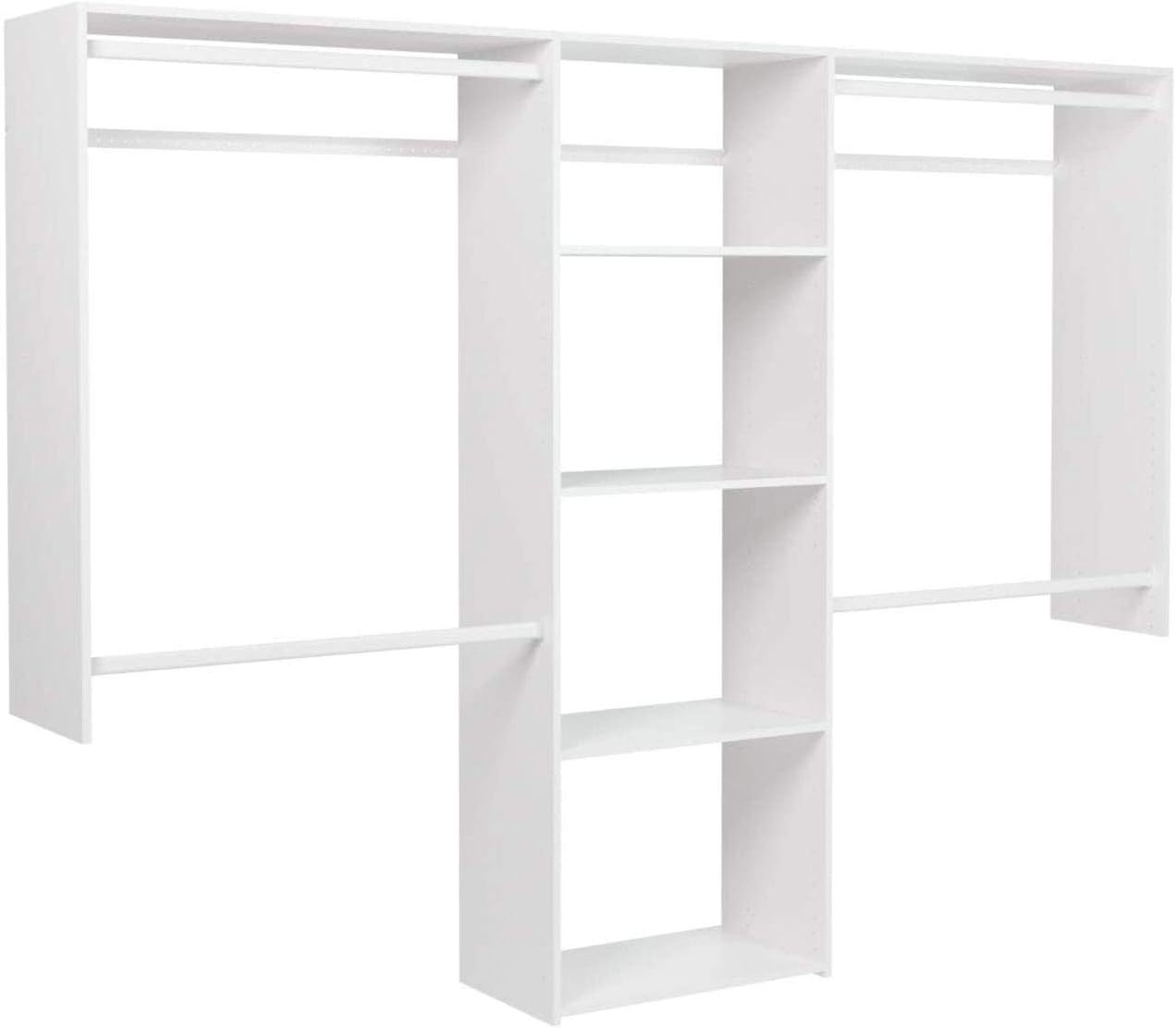 Easy Track OK1460 Deluxe Starter Closet Storage Wall Mounted Wardrobe Organizer System Kit with Shelves and Rods in White for Bedroom with Hardware