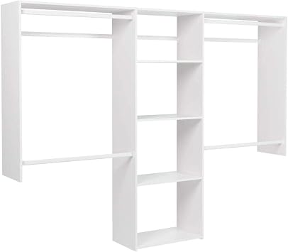 Easy Track OK1460 Deluxe Starter Closet Storage Wall Mounted Wardrobe Organizer System Kit with Shelves and Rods in White for Bedroom with Hardware