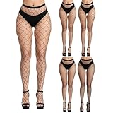 Morcheiong 5 Pack Negro Medias de Rejilla Para Mujer, Cintura Alta, Pantimedias de Rejilla