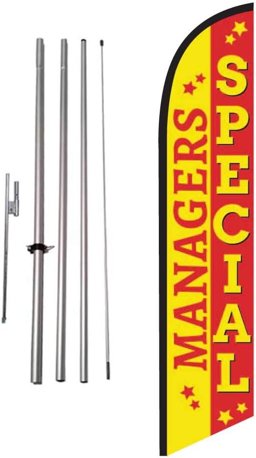 Manager's Special Advertising Feather Banner Swooper Flag Sign with Flag Pole Kit and Ground Stake