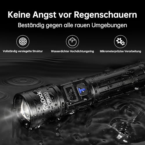 Taschenlampe LED Aufladbar 2 Stück, USB-C, Zoom, LCD-Display, 5 Modi – Ansicht 2