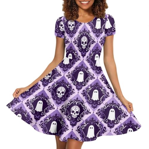 Image of POLERO Sunflower Dress for Women Floral Summer Dresses Short Sleeve Casual Sundresses Midi Dresses