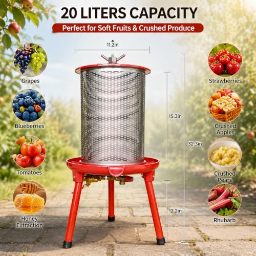 Image of 5.3 Gal Hydraulic Fruit Press Cider Wine Bladder Grape Juice Presser