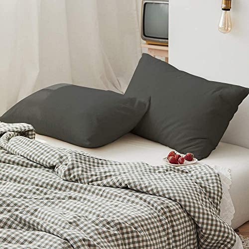 Image of Soft Pillow Covers 19 x 29 Inches - 100% Egyptian Cotton 400 Thread Count Set of 2 Pillow Cover Set Envelope Closure Hotel Quality Pillowcase - Dark Gray