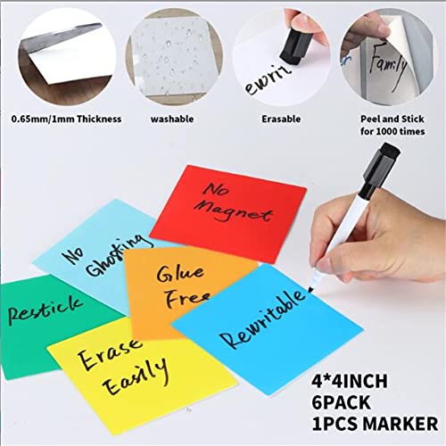 Dry Erase Nano Sticky Notes Set Multicolor Removable Reusable Labels Sticker 4*4 Inch 6 Pack (Multicolor 6 Pcs) #TOP2