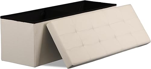 Miniatura 58 de LEMY Banco de almacenamiento otomano plegable de 43 pulgadas, taburete reposapiés con divisor de madera y gran espacio de almacenamiento, taburete