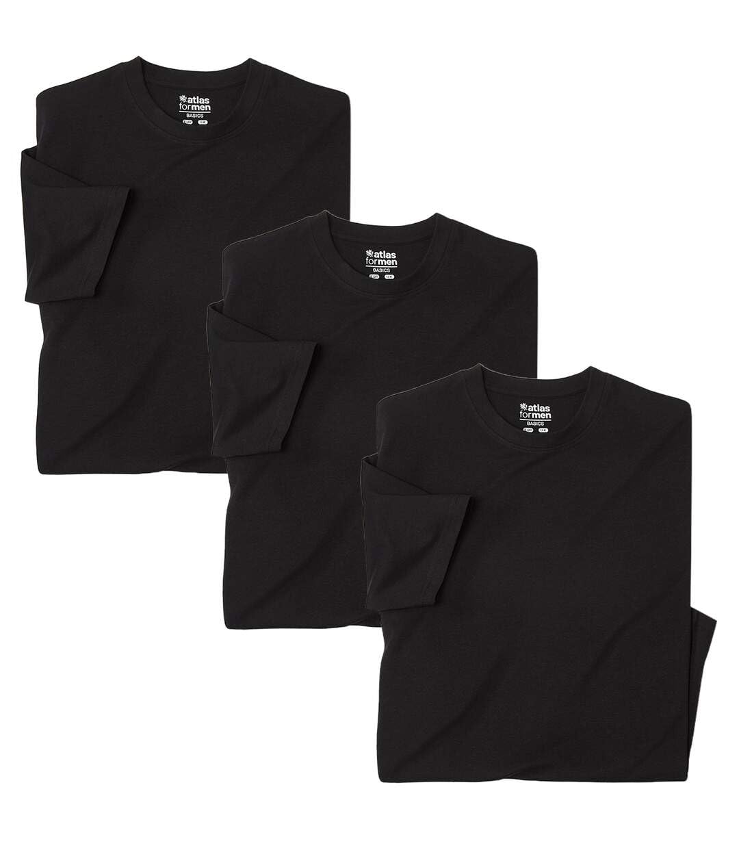 ATLAS FOR MEN - Pack of 3 Men's Plain T-Shirts - XXL Black