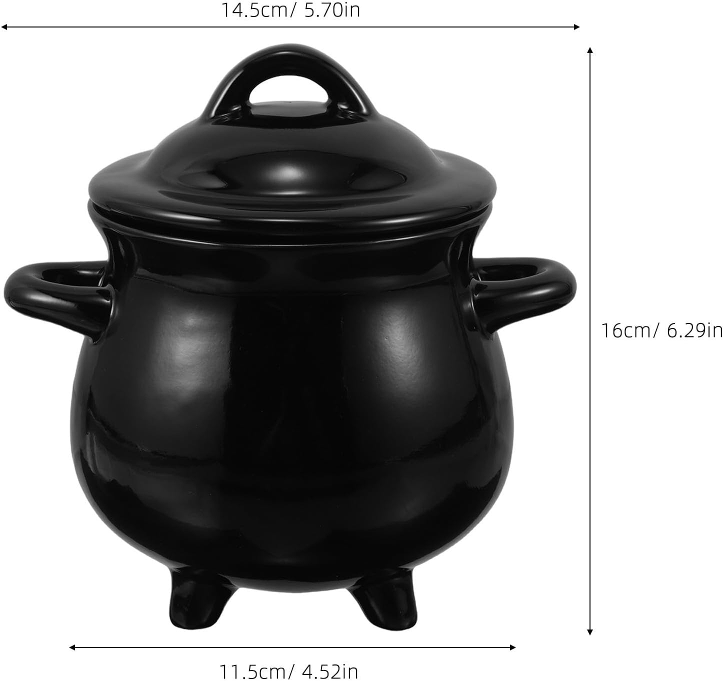 700ml Black Ceramic Witch Cauldron Mug Candy Holder Pot with Lid, Versatile Use and Built to Last, for Halloween Party Favor Decoration and Daily Use