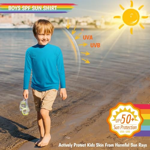 Image of Boys Rash Guard Swim Shirts Long Sleeve UPF 50+ Swimwear Toddler Kids Sun Protection SPF Water Surfing Swimming Shirts 0-16Y