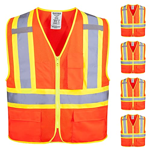 Image of KAYGO Reflective High Vis Safety Vest with Pockets for Men and Women KG0100 | Breathable Polyester Lightweight, Two-Tone, for Construction, Warehouse, Surveying, Cycling, Machine Washable