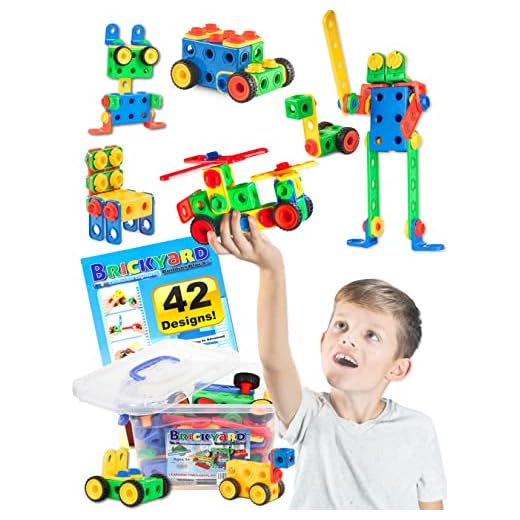 101 Piece STEM Toys Kit, Educational Construction Engineering Building Blocks Learning Set for Ages 3 4 5 6 7 8 9 10 Year Old Boys & Girls by Brickyard, Best Kids Toy, Creative Games & Fun Activity