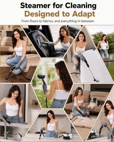 Image of GEVOLCM Steam Cleaner, 3 Level Adjustable Handle with 18 Accessories, White