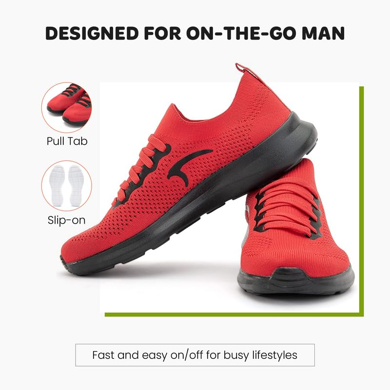 Mintra Sports CAI Wire Sneakers for Men, Laced Slip-On Shoes for Walking, Running, Casual Outings, Travel, Gym, Knitted Upper Lightweight Sneakers, Breathable & Non-Slip, Black/Acid Lime4