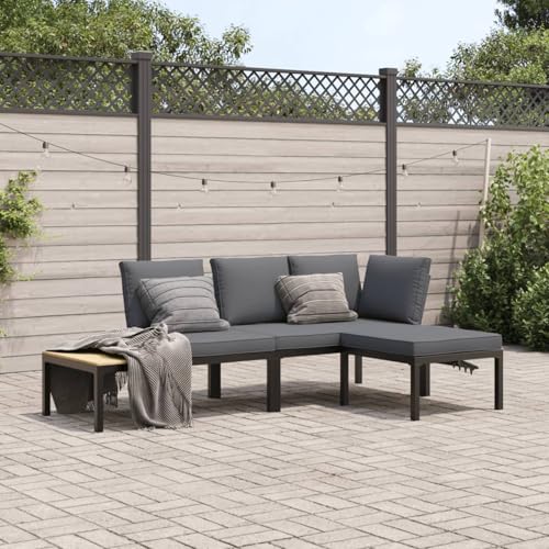 Homgoday 3-TLG. Balkonmöbel mit Kissen Gartenlounge Gartenmöbel Set Gartensofa Loungemöbel Modular Ecksofa Sofagarnitur Sitzgruppe für Balkon & Terrasse Schwarz Aluminium