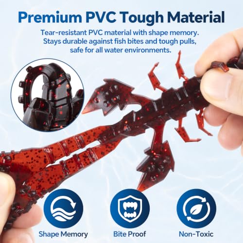 Image of Battle Craw Soft Plastic Crawfish Lures Kit with Removable Rattles | Salt Infused Creature Bait for Bass Fishing, Texas Rig & Jig Trailer Lure in Tackle Box, Realistic 1:1 Claw-to-body 4.1 /5.5in