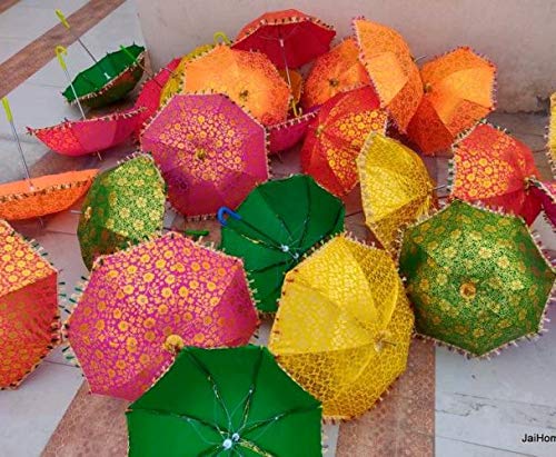 Womencrafts 10 Pcs Mix Wholesale Lot Indian Handmade Colorful Wedding Umbrella Lot, Decorative Beautiful Multi Color Sun Parasol, Cotton Fabric Umbrellas #TOP1