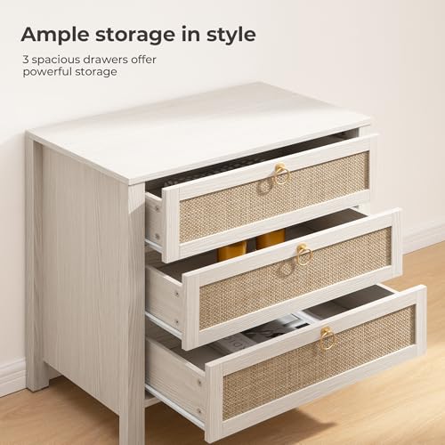 Image of SICOTAS Nightstand Set of 2 with Drawers, Rattan Nightstands, Large Modern Boho Night Stand Wide Bedside Tables for Bedroom